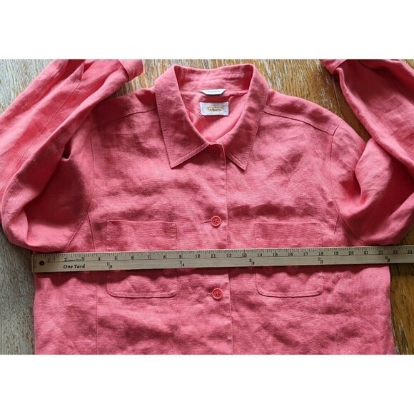 Talbots Irish Linen Blazer Shirt Jacket Coral Pink Button Front Women's - Picture 9 of 12